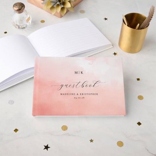 Romantic Pink Watercolor Guestbook ゲストブック (正面見開き)