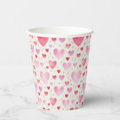 Romantic Pink Watercolor Hearts & Golden Sprinkles 紙コップ (右)