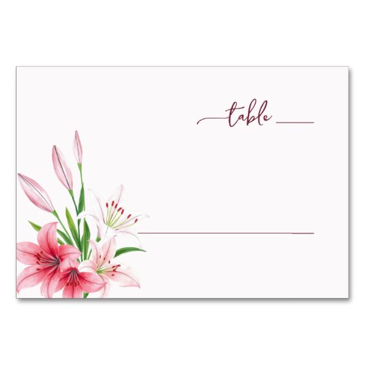 Romantic Pink Watercolor Lilies テーブルナンバー (正面)