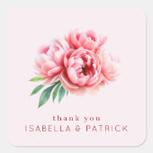 Romantic Pink Watercolor Peonies スクエアシール (正面)