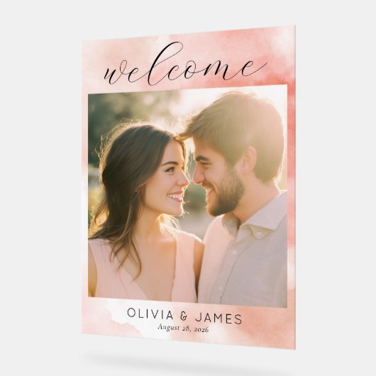 Romantic Pink Watercolor Photo アクリルサイン (傾斜)