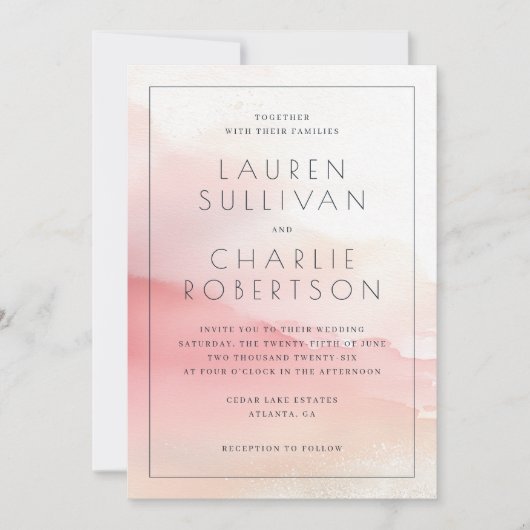 Romantic Pink Watercolor Wedding Invitation 招待状 (正面)