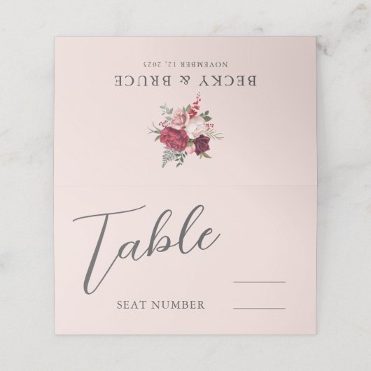 Romantic Pink Wedding プレイスカード (外部開封)