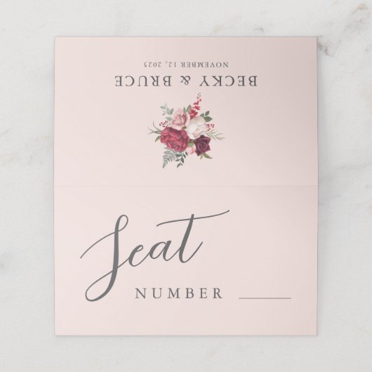 Romantic Pink Wedding Seat プレイスカード (外部開封)
