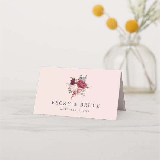 Romantic Pink Wedding Seat プレイスカード (裏面)