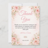 Romantic Pink Wildflower Baby Shower Thank You サンキューカード (正面)