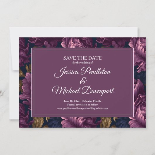Romantic Plum Floral Wedding Save Date セーブザデート (正面)