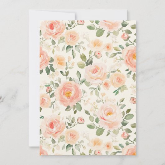 Romantic Pretty Cream Peach Floral Wedding 招待状 (裏面)