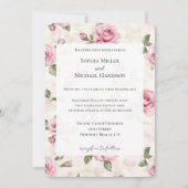 Romantic Pretty Pink Roses Floral Wedding 招待状 (正面)