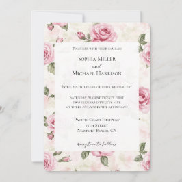 Romantic Pretty Pink Roses Floral Wedding 招待状
