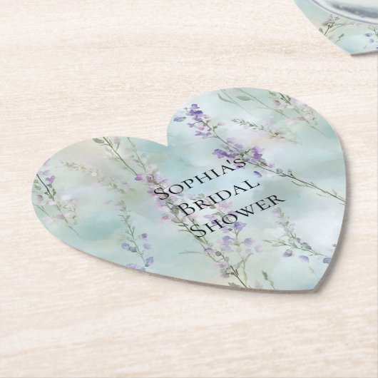 Romantic Pretty Purple Flowers Bridal Shower ペーパーコースター (アングル)
