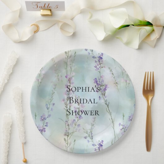Romantic Pretty Purple Flowers Bridal Shower ペーパープレート (ウェディング)