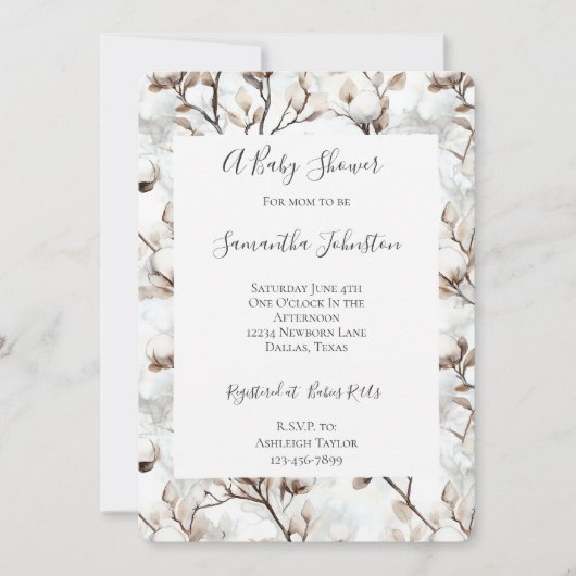 Romantic Pretty White Flowering Tree Baby Shower 招待状 (正面)