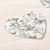 Romantic Pretty White Flowering Tree Wedding ペーパーコースター (アングル)