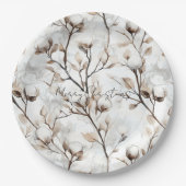 Romantic Pretty White Flowering Tree Wedding ペーパープレート (正面)
