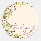 Romantic Purple & Blue Floral Wedding Thank You ラウンドシール (正面)