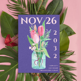 Romantic Purple Blush Floral Wedding Save the Date 案内状