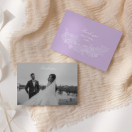 Romantic Purple Crest Photo Wedding サンキューカード