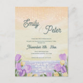Romantic Purple Floral Beach Sunset Wedding Invite ポストカード (正面)
