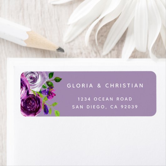 Romantic Purple Floral Return Address Label ラベル (インサイチュ)