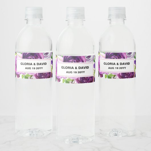 Romantic Purple Floral  Water Bottle Label ペットボトルラベル (ボトル)