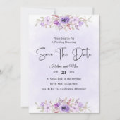 Romantic Purple Floral Wedding Save the Date 招待状 (正面)