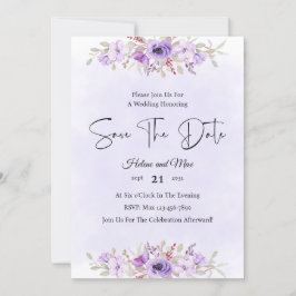 Romantic Purple Floral Wedding Save the Date 招待状