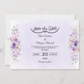 Romantic Purple Floral Wedding Save the Date 招待状 (正面)