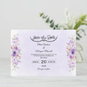 Romantic Purple Floral Wedding Save the Date 招待状 (スタンド正面)