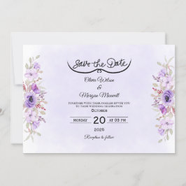 Romantic Purple Floral Wedding Save the Date 招待状