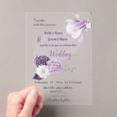 romantic purple flowers botanical wedding アクリル招待状 (インサイチュ (ポータブル))
