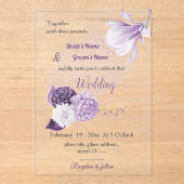 romantic purple flowers botanical wedding アクリル招待状 (正面)