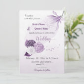 romantic purple flowers botanical wedding 招待状 (スタンド正面)