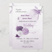 romantic purple flowers botanical wedding 招待状 (正面/裏面)