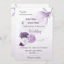 romantic purple flowers botanical wedding 招待状