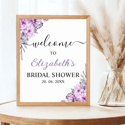 Romantic Purple Flowers Bridal Shower Party ポスター
