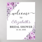 Romantic Purple Flowers Bridal Shower Party ポスター (正面)