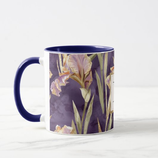 Romantic Purple Iris Floral Gold monogram マグカップ (左)