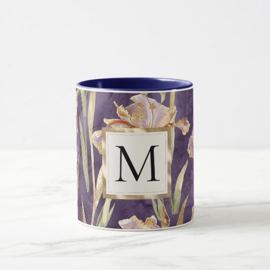 Romantic Purple Iris Floral Gold monogram マグカップ (中央)