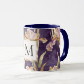 Romantic Purple Iris Floral Gold monogram マグカップ (正面右)