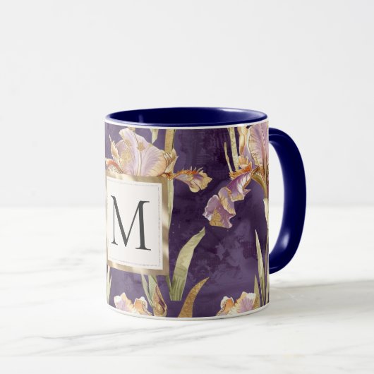 Romantic Purple Iris Floral Gold monogram マグカップ (正面右)