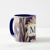 Romantic Purple Iris Floral Gold monogram マグカップ (正面左)