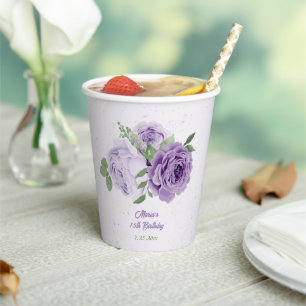 romantic purple lavender flowers green leaves 紙コップ