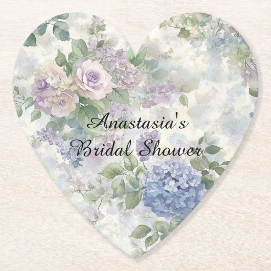 Romantic Purple Pink Flowers Bridal Shower ペーパーコースター (正面)