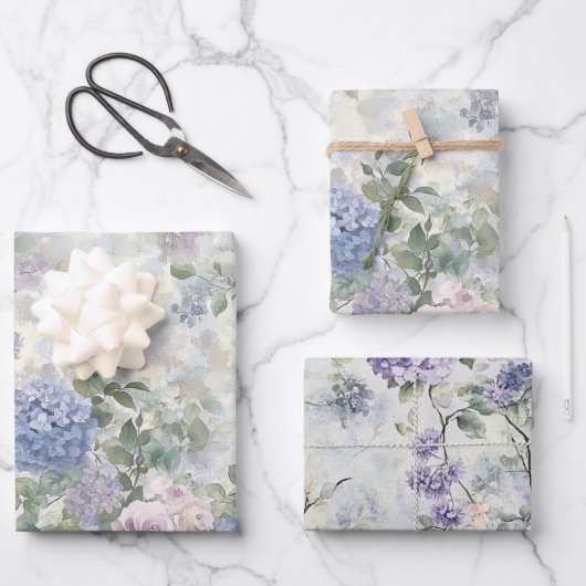 Romantic Purple Pink Flowers Bridal Shower ラッピングペーパーシート (正面)