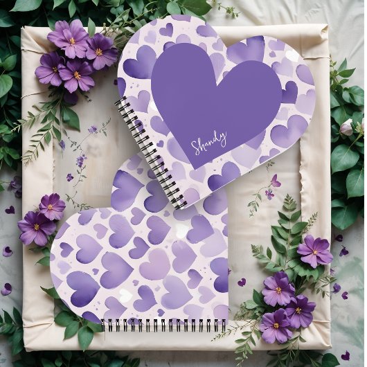 Romantic Purple Shades Watercolor Effect Hearts  ノートブック
