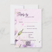 Romantic QR Code Lavender Gold Floral Wedding 出欠カード (裏面)