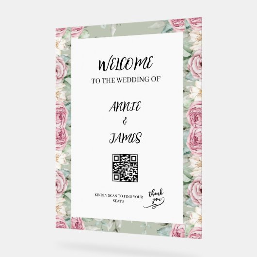 Romantic QR code Wedding seating welcome sign アクリルサイン (傾斜)