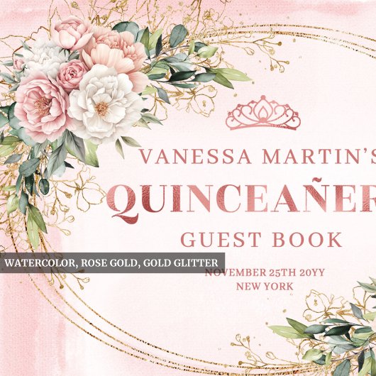Romantic Quince Guest Book with Blush Florals  ゲストブック