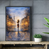 Romantic Rainy City Watercolor Poster ポスター